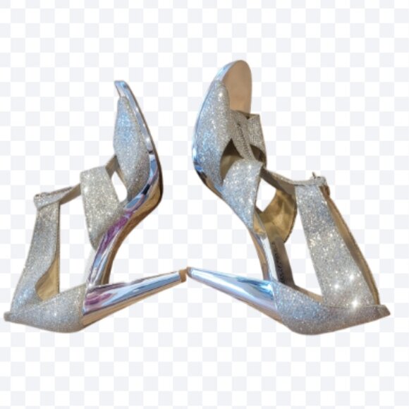 Michael Kors Berkley 4” High Heel Metallic Front Zip Sparkling Gladiator Sandals - Picture 3 of 13